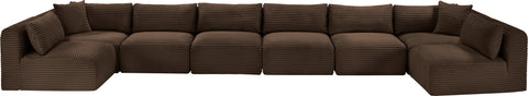 Faye 202" Brown Corduroy Performance Fabric Upholstered Sectional, 8-Piece