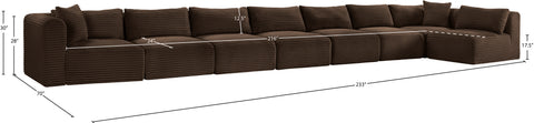 Faye 233" Brown Corduroy Performance Fabric Upholstered Sectional, 8-Piece