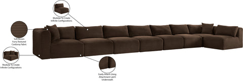 Faye 233" Brown Corduroy Performance Fabric Upholstered Sectional, 8-Piece