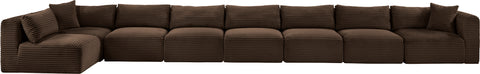 Faye 233" Brown Corduroy Performance Fabric Upholstered Sectional, 8-Piece