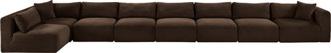 Faye 233" Brown Corduroy Performance Fabric Upholstered Sectional, 8-Piece