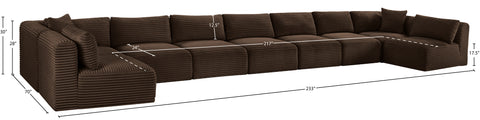 Faye 233" Brown Corduroy Performance Fabric Upholstered Sectional, 9-Piece