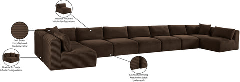 Faye 233" Brown Corduroy Performance Fabric Upholstered Sectional, 9-Piece