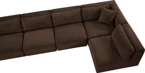 Faye 233" Brown Corduroy Performance Fabric Upholstered Sectional, 9-Piece