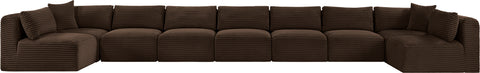 Faye 233" Brown Corduroy Performance Fabric Upholstered Sectional, 9-Piece