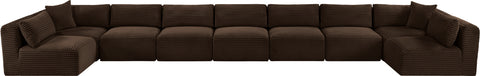 Faye 233" Brown Corduroy Performance Fabric Upholstered Sectional, 9-Piece