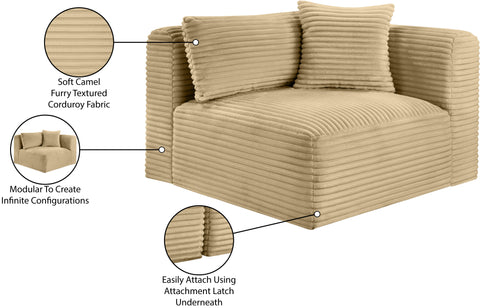 Faye Camel Corduroy Performance Fabric Upholstered Corner Chair, 1 Piece