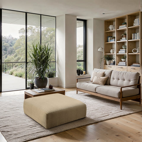 Faye Camel Corduroy Performance Fabric Upholstered Ottoman, 1 Piece