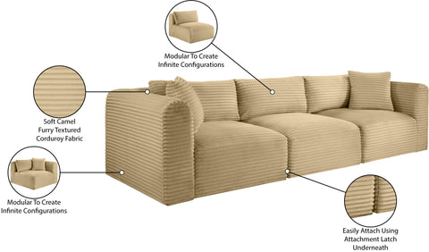 Faye 109" Camel Corduroy Performance Fabric Upholstered Sofa, 3-Piece