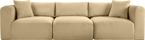 Faye 109" Camel Corduroy Performance Fabric Upholstered Sofa, 3-Piece