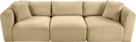 Faye 109" Camel Corduroy Performance Fabric Upholstered Sofa, 3-Piece