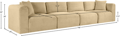 Faye 140" Camel Corduroy Performance Fabric Upholstered Sofa, 4-Piece