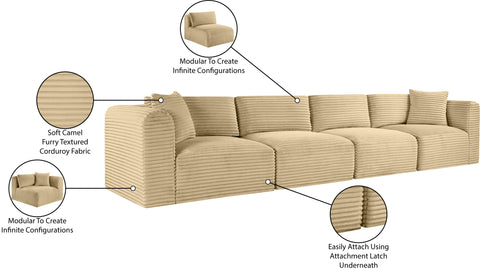 Faye 140" Camel Corduroy Performance Fabric Upholstered Sofa, 4-Piece