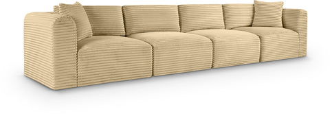 Faye 140" Camel Corduroy Performance Fabric Upholstered Sofa, 4-Piece