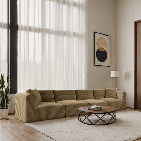 Faye 140" Camel Corduroy Performance Fabric Upholstered Sofa, 4-Piece