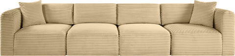 Faye 140" Camel Corduroy Performance Fabric Upholstered Sofa, 4-Piece