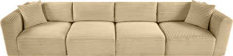 Faye 140" Camel Corduroy Performance Fabric Upholstered Sofa, 4-Piece