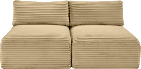 Faye 62" Camel Corduroy Performance Fabric Upholstered Armless Loveseat, 2-Piece