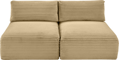 Faye 62" Camel Corduroy Performance Fabric Upholstered Armless Loveseat, 2-Piece