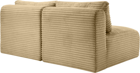 Faye 62" Camel Corduroy Performance Fabric Upholstered Armless Loveseat, 2-Piece