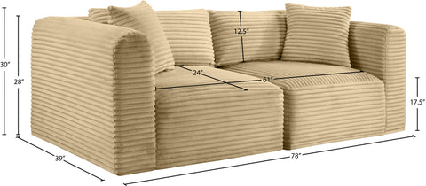 Faye 78" Camel Corduroy Performance Fabric Upholstered Sofa, 2-Piece
