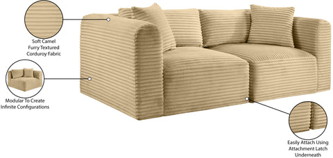 Faye 78" Camel Corduroy Performance Fabric Upholstered Sofa, 2-Piece