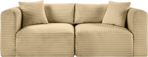 Faye 78" Camel Corduroy Performance Fabric Upholstered Sofa, 2-Piece