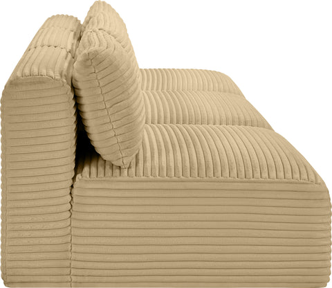 Faye 93" Camel Corduroy Performance Fabric Upholstered Armless Sofa, 3-Piece