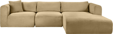 Faye 114" Camel Corduroy Performance Fabric Upholstered Sectional, 3-Piece