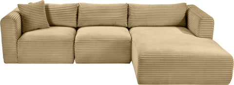 Faye 114" Camel Corduroy Performance Fabric Upholstered Sectional, 3-Piece