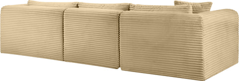 Faye 114" Camel Corduroy Performance Fabric Upholstered Sectional, 3-Piece