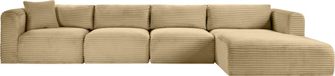 Faye 145" Camel Corduroy Performance Fabric Upholstered Sectional, 4-Piece