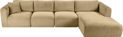 Faye 145" Camel Corduroy Performance Fabric Upholstered Sectional, 4-Piece