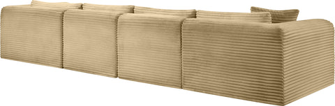 Faye 145" Camel Corduroy Performance Fabric Upholstered Sectional, 4-Piece