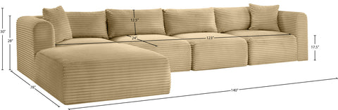 Faye 140" Camel Corduroy Performance Fabric Upholstered Sectional, 5-Piece