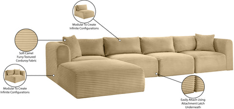 Faye 140" Camel Corduroy Performance Fabric Upholstered Sectional, 5-Piece