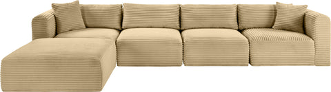 Faye 140" Camel Corduroy Performance Fabric Upholstered Sectional, 5-Piece