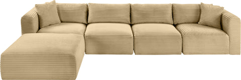 Faye 140" Camel Corduroy Performance Fabric Upholstered Sectional, 5-Piece