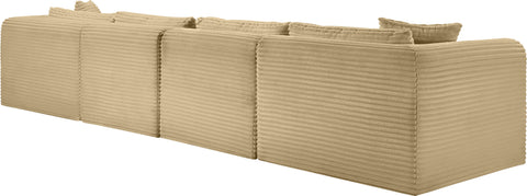 Faye 140" Camel Corduroy Performance Fabric Upholstered Sectional, 5-Piece