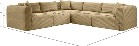 Faye 109" Camel Corduroy Performance Fabric Upholstered Sectional, 5-Piece