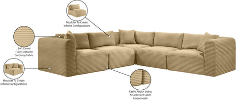Faye 109" Camel Corduroy Performance Fabric Upholstered Sectional, 5-Piece