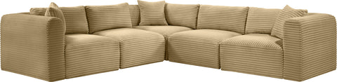 Faye 109" Camel Corduroy Performance Fabric Upholstered Sectional, 5-Piece