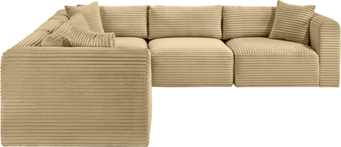 Faye 109" Camel Corduroy Performance Fabric Upholstered Sectional, 5-Piece