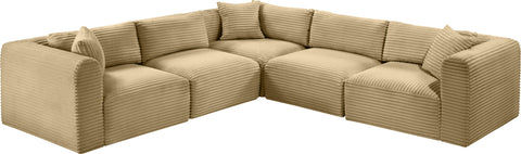 Faye 109" Camel Corduroy Performance Fabric Upholstered Sectional, 5-Piece