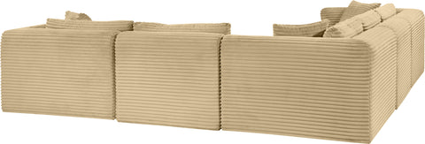 Faye 109" Camel Corduroy Performance Fabric Upholstered Sectional, 5-Piece