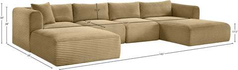 Faye 145" Camel Corduroy Performance Fabric Upholstered Sectional, 5-Piece