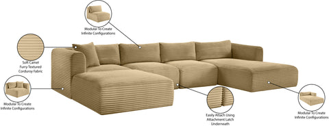 Faye 145" Camel Corduroy Performance Fabric Upholstered Sectional, 5-Piece