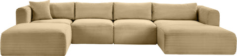 Faye 145" Camel Corduroy Performance Fabric Upholstered Sectional, 5-Piece