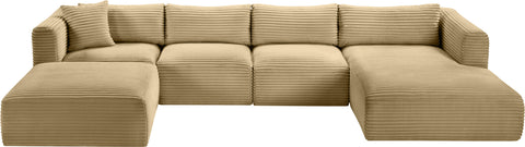 Faye 145" Camel Corduroy Performance Fabric Upholstered Sectional, 5-Piece
