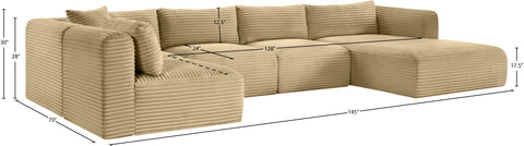 Faye 145" Camel Corduroy Performance Fabric Upholstered Sectional, 5-Piece (Style 2)